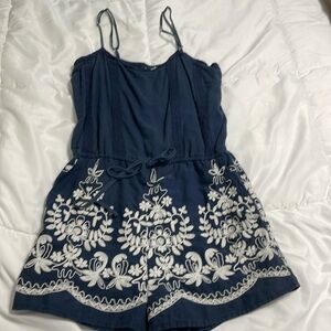 Romper with drawstring waist cinching